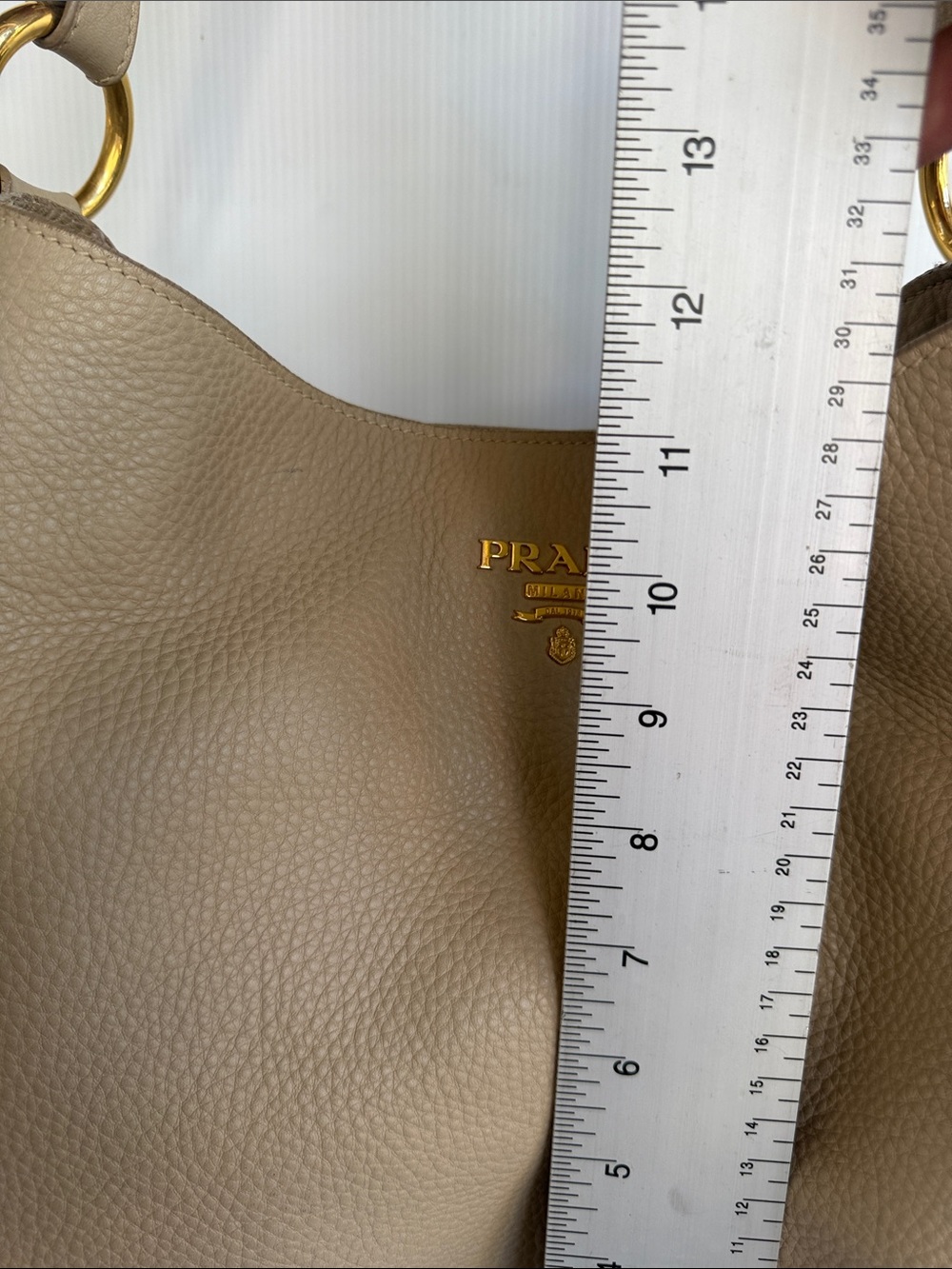 Prada Vitello Daino Leather Hobo Bag Camel Tan Pebbled Calf Skin Gold Hardware - Picture 9 of 17
